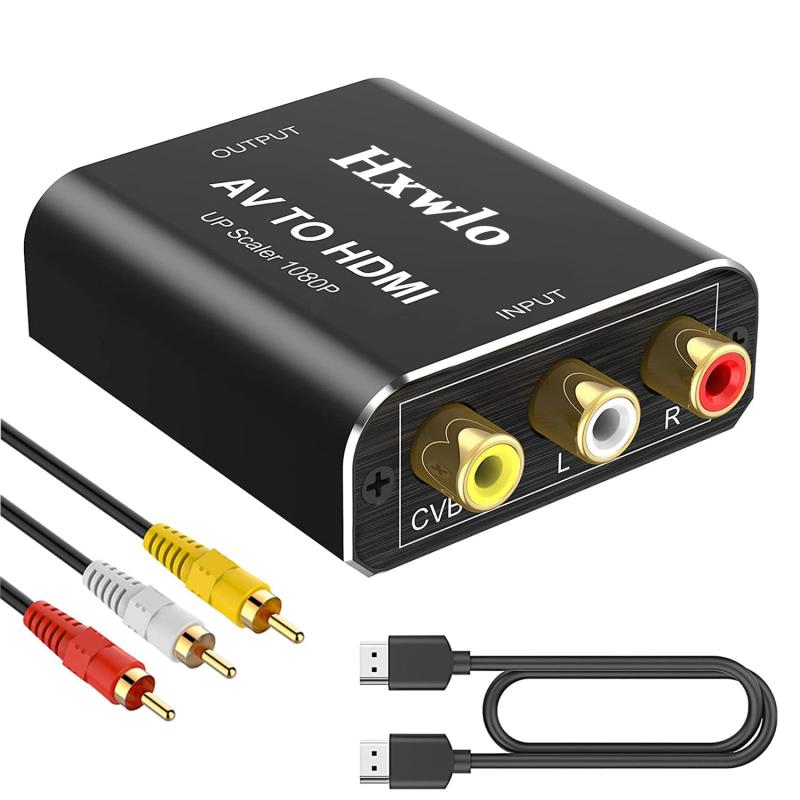 RCA to HDMI 変換コンバーター 搭載 アルミ合金製外殼 AV to HDMI 変換器 アナログRCAコンポジット（赤、白、黄）3色端子 HDMI 変換アダプタ 古いDVDレコーダー/カセットデッキ/TV Box/古いゲーム機（P
