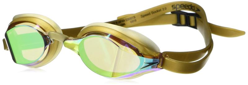 Speed Socket 2.0 Mirrored Swim Goggles, Curved, Anti-Glare, Anti-Fog with UV Protection-Gold-1SZ