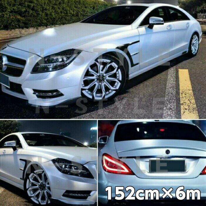 アイス系カーラッピングシート マットクロームメタリック152cm×6mホワイト 艶消しメッキカーラッピングフィルム耐熱耐水曲面対応裏溝付 カッティングシート