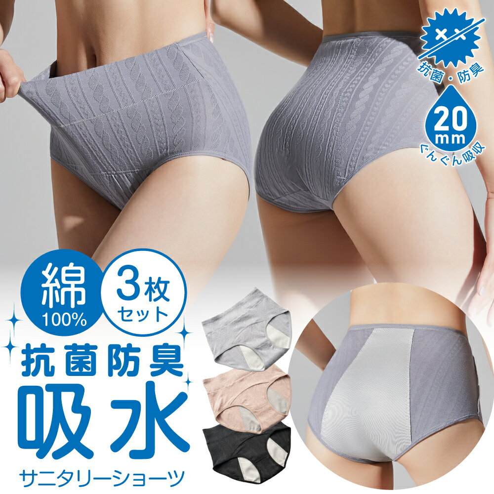 【送料無料】お試し価格【1枚865円 3枚SET】抗菌 防臭 吸水 サニタリーショーツ 綿100% 吸水ショーツ 生理用ショーツ 夜用 下着 敏感肌可 臭くない レディース ショーツ 学生 綿 尿もれ パンツ ナイト 漏れない ショーツ セット 母の日