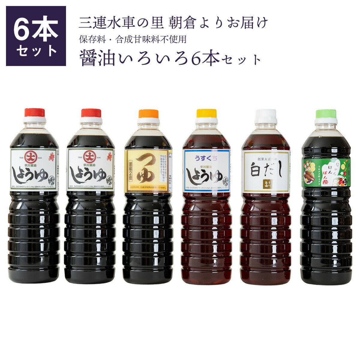 【送料無料】醤油色々6本セット 保存料・合成甘味料不使用 ギフト 贈答 こいくち うすくち 白だし つゆ ぽん酢 九州 醤油 辛川醤油