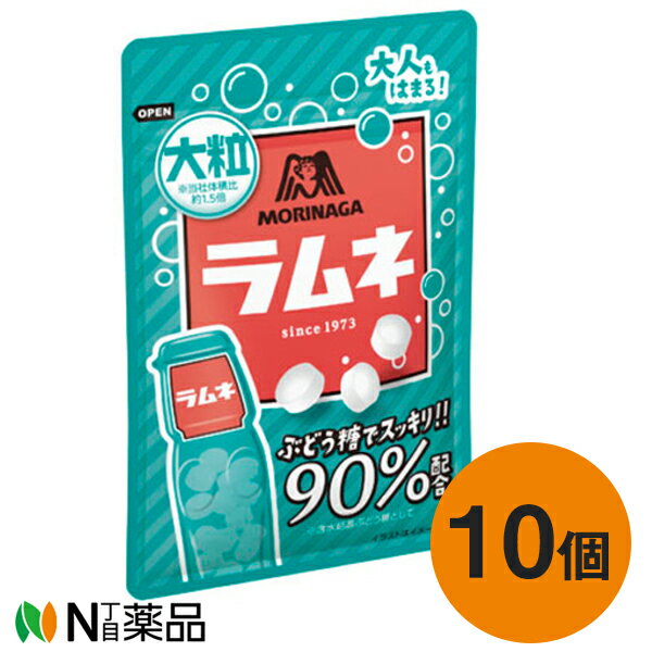 ■製品特徴 ●あの森永ラムネが小袋パッケージで登場! ●素早くリフレッシュしたいときに、ポイポイ手軽に食べられて、気分を満たすのにおすすめです。 ●ぶどう糖90％配合! ●仕事や勉強など集中したいとき、移動中の小腹満たしなどなど。様々なシーンで大活躍です。 ■原材料 ぶどう糖、タピオカでん粉、ミルクカルシウム/酸味料、乳化剤、香料、(一部に乳成分・ゼラチンを含む) ■栄養成分　1袋(標準41g当り) エネルギー・・・153kcal たんぱく質・・・0g 脂質・・・0.5g 炭水化物・・・37.0g 食塩相当量・・・0g ■アレルギー物質 乳・ゼラチン ■保存方法 直射日光、高温、多湿をさけてください。 ■広告文責：N丁目薬品株式会社 作成：202104T 兵庫県伊丹市美鈴町2-71-9 TEL：072-764-7831 区分：食品