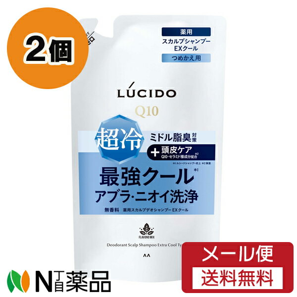 【メール便送料無料】マンダム LUCIDO(ルシード) 薬用スカルプデオシャンプー EXクールタイプ つめかえ用 (380ml) 2個セット ＜ミドル脂臭対策　頭皮ケア＞【医薬部外品】