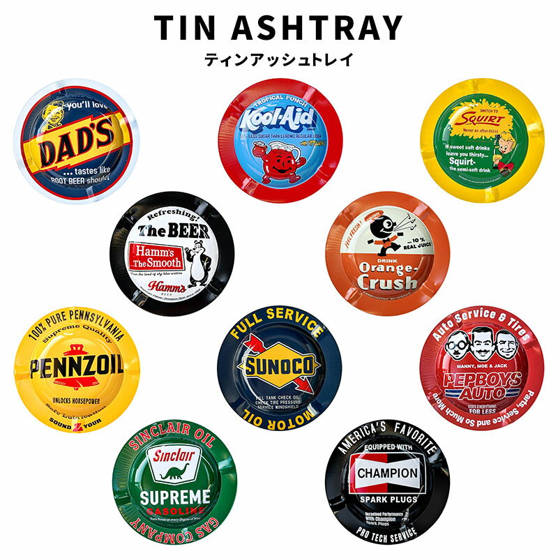 TIN ASHTRAY ティンアッシュトレイ DAD JUICE DRINK BOY BEAR ORANGE SODA LUBRICATION PENNZOIL FULL ..
