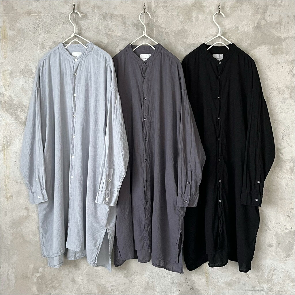 ARMEN [アーメン] 30sガーゼオーバーダイ ユーティリティーバンドカラーロングシャツ ユニセックス INAM2503G3D blue/dk.slate/black