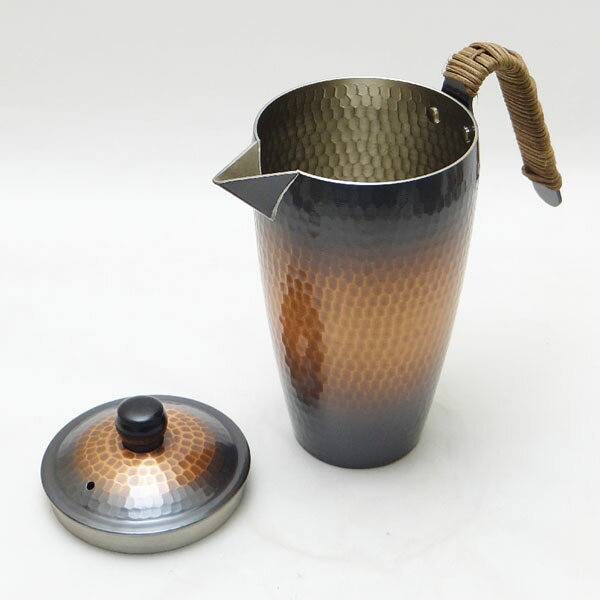 【取寄品】【日本製】 新光金属　BR-111　赤銅仕上鎚目酒器（蓋付）下手型（適正容...