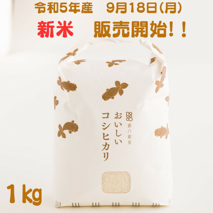 ★★★令和5年9月18日より新米販売開始★★★おいしいコシヒカリ【1kg】　100％有機肥料使用　鍋八農産一押しの最高級米　雑味がなく芳香な香りと上品な甘みのサムネイル