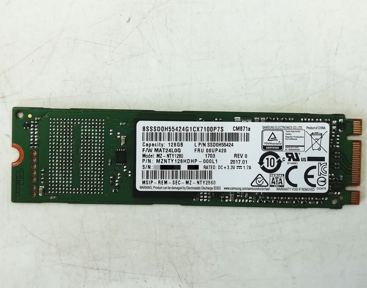 ★1000円ポッキリ～★中古 SAMSUNG MZ-NTY1280 M.2 SATA SSD 128GB 稼働品回収 ゆうパケット発送 代引き・日時指定不可【送料無料】【30日保証】