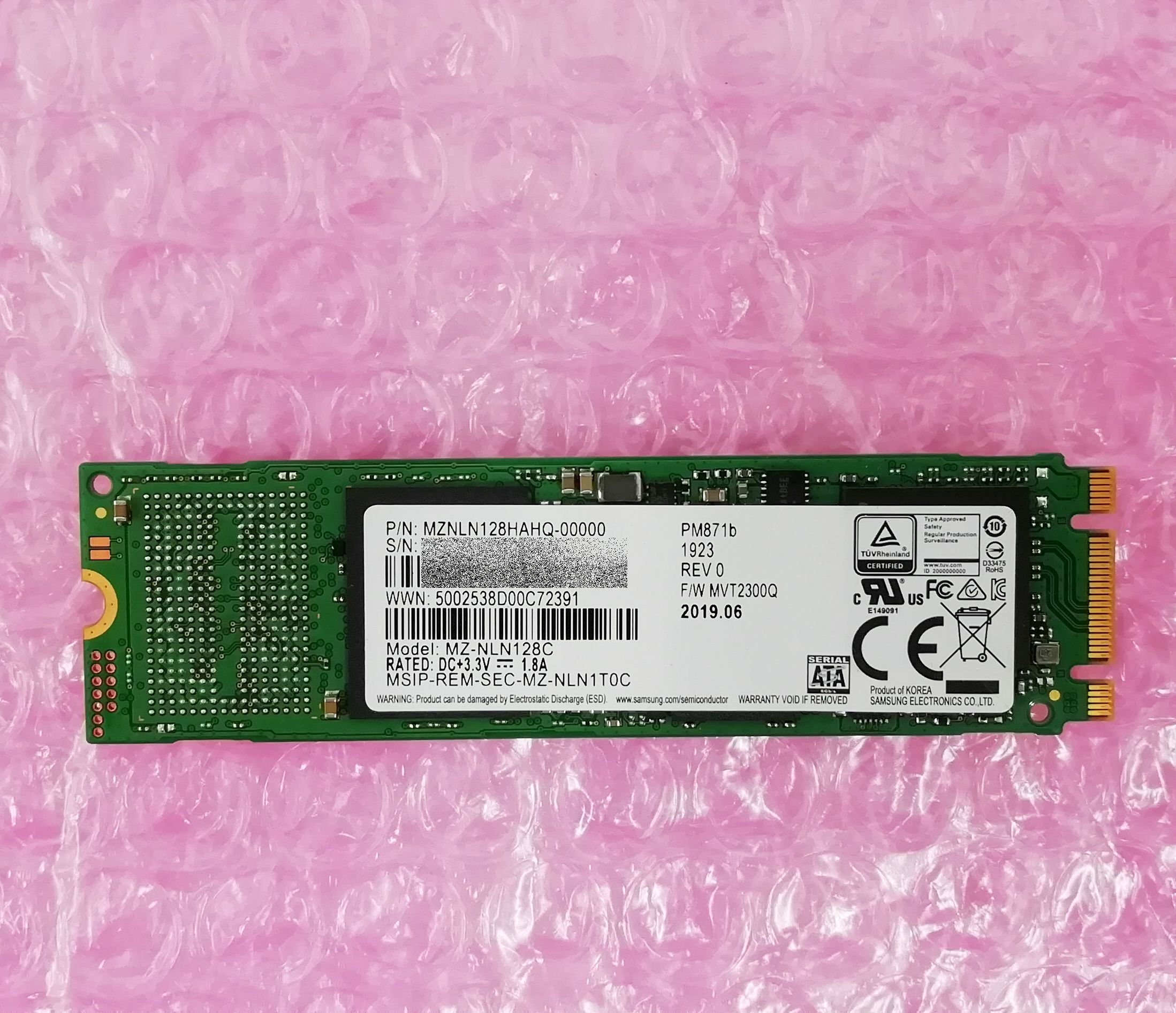【稼働品回収】SAMSUNG MZ-NLN128C M.2 SATA SSD 128GB 中古品 1枚/2枚/3枚/4枚 ゆうパケット発送 代引き 日時指定不可【送料無料】【30日保証】
