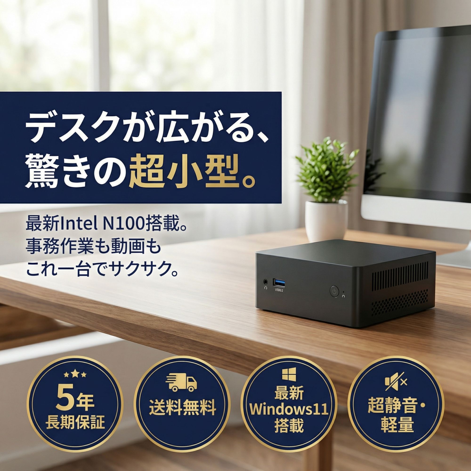 【5年保証】N100 ミニPC【Intel最新第12世代 】新品パソコン 安い 激安 メモリ8GB 16GB DDR4 / 256GB 512GB 1TB SSD M.2 ミニパソコン 格安 Windows11 4KHD 小型PC 高速2.4G/5G Wi-Fi HDMI 軽量※PC価格高騰中！※