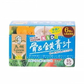 成長期のお子様や、貧血気味なお母さん、妊婦さんの鉄分補給におすすめです。いつもと違った味の青汁を飲みたい方にも。1杯分ずつ個包装してあるので、量る手間もありません。水に溶かしていただいてもいいのですが、牛乳に混ぜていただくとココア味感がアップして、さらにおいしくお召し上がりいただけます。【お召し上がり方】健康補助食品として1日1〜2袋を目安に1袋を約80mL程度の牛乳、豆乳、水等によく溶かしてお召し上がりください。※本品は、食品ですのでお召し上がりいただく量や方法についての特別な定めはありません。※本品は自然由来のものを使用しておりますので、収穫時期などにより色・味のばらつきがございますが、品質には問題ありません。※原材料をご参照の上、食物アレルギーのある方は、お召し上がりにならないでください。※本品は、食品でありますが、体調や体質によりまれに合わない場合があります。その場合は、飲用を中止してください。※開封後は、お早めにお召し上がりください。※食生活は、主食、主菜、副菜を基本に、食事のバランスを。※パッケージデザインを予告なく変更する場合がございます。ご了承ください。商品区分健康食品内容量45g(3g×15袋)サイズ個装サイズ：19×41×30cm重量個装重量：2520g仕様6種類の九州産野菜:大麦若葉、ケール、ほうれん草、にんじん、ブロッコリー、かぼちゃカルシウム、鉄、ビタミンD賞味期間：製造日より720日セット内容3g×15包×24個入生産国日本栄養成分【1袋(3g当たり)】エネルギー:9.27kcal、たんぱく質:0.29g、脂質:0.10g、炭水化物:2.15g(糖質:1.49g、食物繊維:0.66g)、食塩相当量:0.005g、鉄:0.93mg、カルシウム:138.00mg、カリウム:29.40mg、マグネシウム:4.80mgビタミンA:168.00μg、ビタミンB2:0.34mg、ビタミンB6:0.37mg、ビタミンC:26.10mg、ビタミンD:1.70μg原材料名称：大麦若葉加工食品粉末還元麦芽糖水飴(国内製造)、ココアパウダー、大麦若葉末、難消化性デキストリン、ケール末、カボチャ末、ホウレンソウ末、ニンジン末、ブロッコリー末、卵黄たんぱく加水分解物(卵を含む)DHA含有精製魚油末(DHA含有精製魚油、乳たんぱく、加工油脂)/香料、卵殻未焼成カルシウム(卵由来)、ビタミンC、甘味料(スクラロース、ステビア)、トレハロース、ナイアシン、ピロリン酸第二鉄、ビタミンE、パントテン酸カルシウムビタミンB1、ビタミンB2、乳化剤(大豆由来)、ビタミンB6、酸化防止剤(ビタミンC、ビタミンE、チャ抽出物)、微粒二酸化ケイ素、増粘剤(プルラン)、ビタミンA、メタリン酸ナトリウム、葉酸、ビタミンD、ビタミンB12保存方法直射日光・高温多湿を避けて保存してください。製造（販売）者情報【販売者】株式会社新日配薬品佐賀県鳥栖市永吉町598-22【製造者】九州薬品工業(株)第2工場佐賀県鳥栖市永吉町598-22fk094igrjs