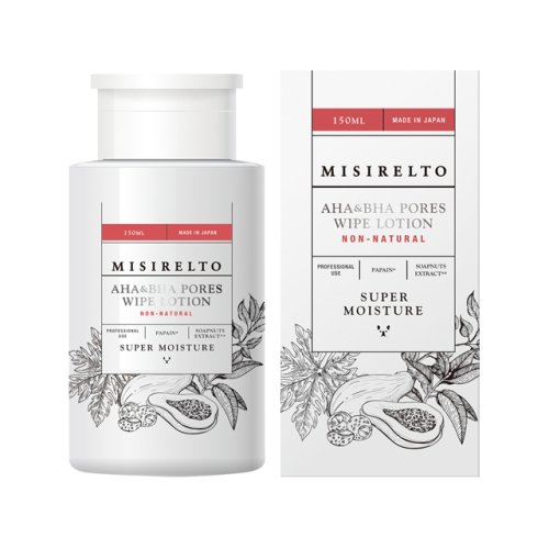 MISIRELTO ミシレルト AHA&amp;BHAポアーズワイプローション 150ml 鼻専用の毛穴アイテム登場! いちご鼻が気になっている人のために 10秒ピーリング。 【使用方法】 コットンにたっぷり含ませて、鼻や小鼻などの皮脂やざらつきが気になる部分をやさしく拭き取ります。 拭き取った後は、水またはぬるま湯で洗い流してください。 お手入れ後は、しっかりと保湿を行いましょう。 ※頬や目蓋などには使用しないでください。 ※ご使用は週1〜2回を目安に、お肌に傷や炎症がある場合はご使用をお控え下さい。 ※他のピーリングやスクラブ洗顔などの角質ケアアイテムとの併用は避けて下さい。 【全成分】 水、プロパンジオール、グリセリン、ペンチレングリコール、グリコール酸、乳酸、サリチル酸、 パパイン、サピンヅストリホリアツス果実エキス、グリチルリチン酸2K、デキストリン 注意事項 【ご使用上の注意】 〇お肌に異常が生じていないかよく注意して使用してください。 〇化粧品がお肌に合わないとき即ち次のような場合には、使用を中止してください。 そのまま化粧品類の使用を続けますと、症状を悪化させることがありますので、 皮膚科専門医等にご相談されることをおすすめします。 (1)使用中、赤味、はれ、かゆみ、刺激、色抜け(白斑等)や黒ずみ等の異常が あらわれた場合 (2)使用したお肌に、直射日光があたって上記のような異常があらわれた場合 〇傷やはれもの、しっしん等、異常のある部位にはお使いにならないでください。 〇目に入ったときは、直ちに洗い流してください。 〇乳幼児の手の届かないところに保管してください。 〇極端に高温又は低温の場所、直射日光のあたる場所には保管しないでください。 〇開封後はなるべくお早目にお使いください。 〇 体調のすぐれない方、お肌の弱い方へのご使用はお控えください。 〇使用前後の除毛、日焼け、レーザー照射はおやめください。 〇容器は横にしないで立てた状態で保管してください。 メーカー名：MISIRELTO(ミシレルト) 商品区分：日本製・化粧品