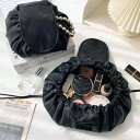 【15日までクーポンで20%OFF!】巾着型 コスメポーチ 洗える 化粧ポーチ 開くとフラット メイクポーチ 大容量 ビーズストラップ付き トラベルポーチ 収納...