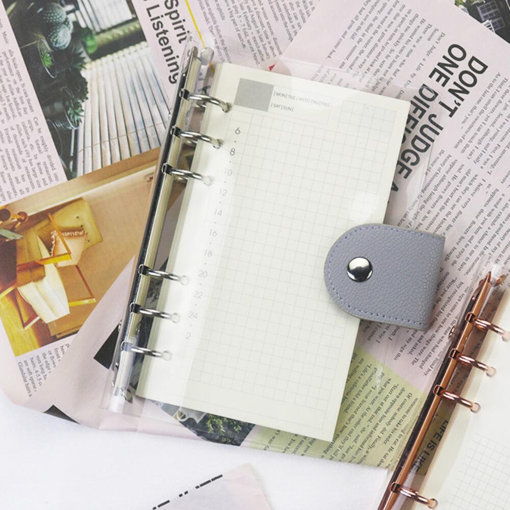 A6 手帳 バインダー シール帳 システム手帳 透明 推し活 メモ帳 スケジュール帳 ルーズリーフ カバー かわいい クリア×シルバー＆グレー【NABI STYLE】