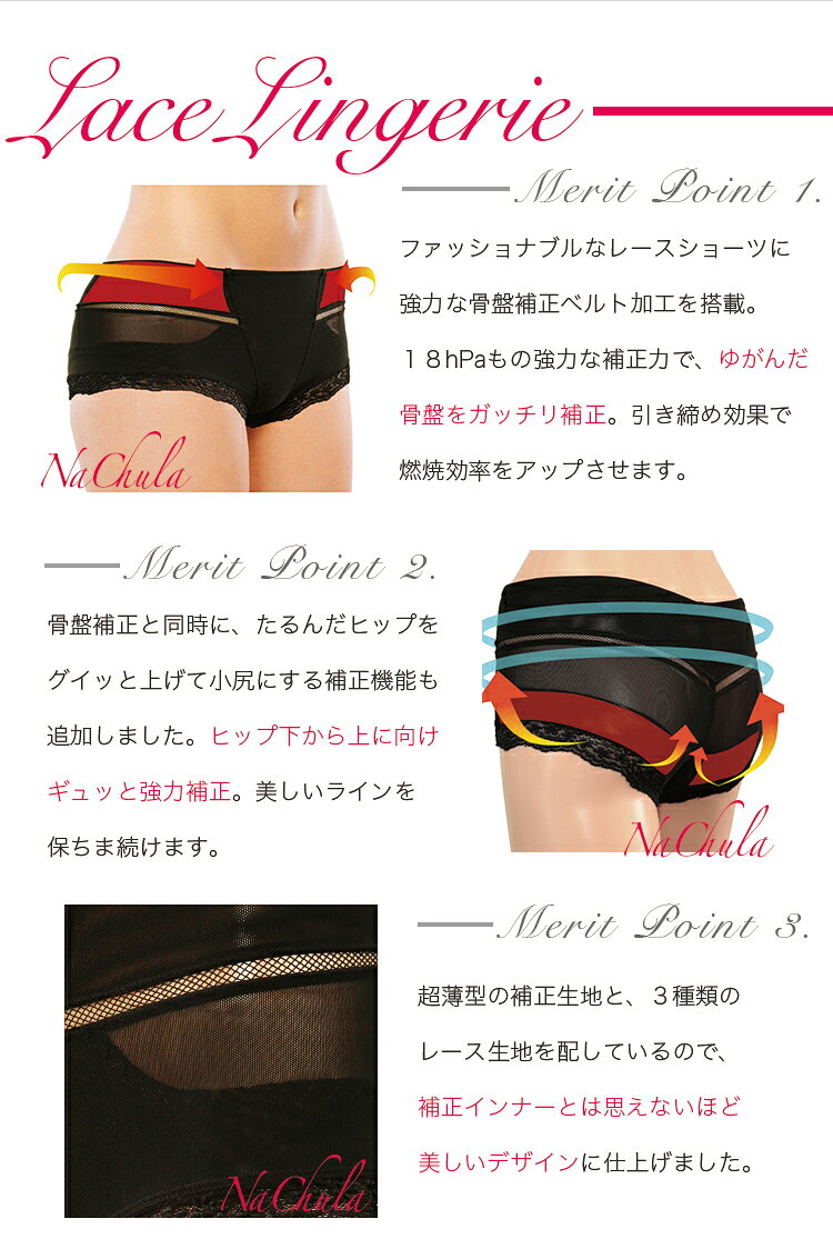 パーツシェイパー 強力骨盤補正＋小尻補正 強化レースショーツ［PARTS SHAPER］　【補正下着/補整下着/矯正/ヒップ/ウエスト/引き締め/メール便送料無料】 nachula-10000010 ナチュレヘルシーラボ サンプル画像3