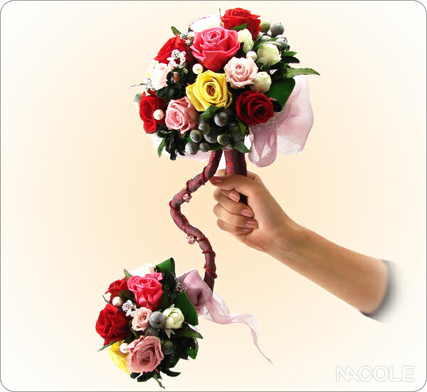 ブライダルブーケ プリザーブドフラワー赤 ピンク 黄バラ ブーケ ブートニア付 内祝い 結婚内祝い 出産内祝い 新築祝い 引き出物 ギフト お返し 新生活応援フ...