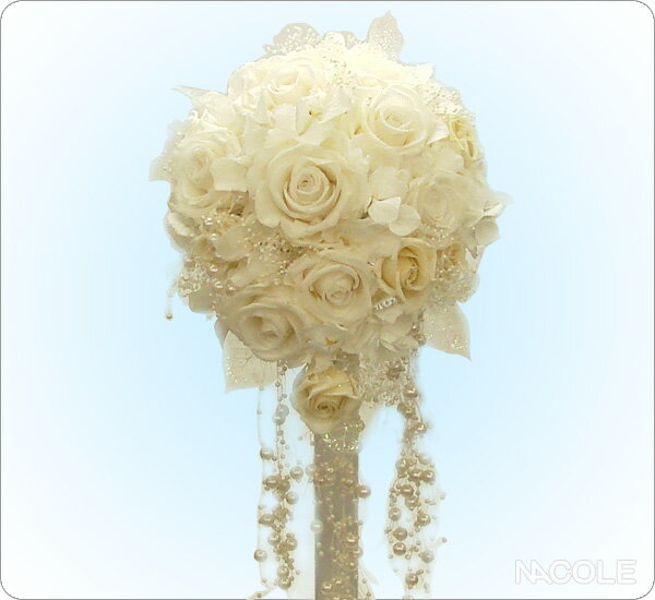 ブライダルブーケ 結婚祝い 花 プリザーブドフラワーホワイトショートキャスケード ブーケ ブートニア付き 内祝い 結婚内祝い 出産内祝い 新築祝い 引き出物 ギ...