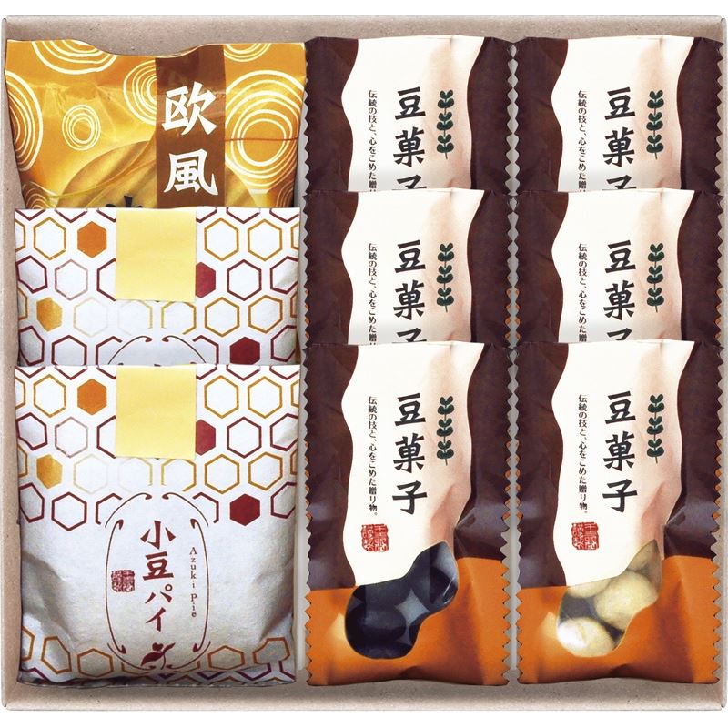 小豆パイ、バニラヴァッフェル、2種類のコーティングした豆菓子の詰合せ。家族で楽しめるセットにしました。▼商品名小豆パイ・欧風せんべい和菓子詰合せ・セット内容(1セット)豆菓子(竹炭・きなこ)×各3、小豆パイ×2、欧風せんべい×1・サイズ：▼材質▼賞味期間常温100日▼製造▼アレルゲン表示卵・乳・小麦・落花生▼箱サイズ/重さ20.5×23×5.5cm/0.4kg▼メーカー/ブランド※内容・デザインなど変更になる場合があります。※3,980円以上で送料無料（但し沖縄・一部地域除く）※のし対応・ラッピング無料・メッセージカード無料・配送日指定※お買い物マラソン ワンダフルデー 0のつく日 5のつく日 楽天市場の日 ご愛顧感謝デー 育児の日 ナコレ ブラックフライデーポイント2倍 ポイント5倍 ポイント10倍 などのキャンペーンは楽天会員様のみ有効となりますのでご了承ください。※のし・包装のご希望は備考欄へ。(のし「出産祝い等」名入れ「山内」)ギフト対応ギフトに困ったらこちらをクリックメーカー希望小売価格はメーカーカタログに基づいて掲載しています【熨斗（のし）の書き方】≪慶事≫>■蝶結び---------------何度繰り返してもよいお祝い事に使用します。例：出産内祝い（出産祝いのお返し）/出産祝い/お中元/お歳暮/お祝い/新築祝いのお返し/入学祝い/入園祝い/就職祝い/成人祝い/初節句▼表書き無し（慶事結婚以外） 御祝（結婚以外） 御出産祝 御入学祝 御就職祝 御新築祝 御昇進祝 御昇格祝 御誕生日祝 御礼（結婚以外） 内祝（結婚祝い 快気祝い以外） 新築内祝 御中元(お中元) 暑中御伺い 暑中御見舞 残暑御見舞 母の日 父の日 敬老の日 祝成人 成人祝い 粗品 御餞別 寸志 記念品 贈答品 御歳暮(お歳暮) 御年賀(お年賀) 御土産 拝呈 贈呈 謹謝 ■結びきり10本----------一度きりであってほしい場合に使用します。（婚礼関連のみに使用）例：引き出物/名披露目/結婚内祝い（結婚祝いのお返し）/結婚祝い▼表書き無し（結婚） 御祝（結婚） 御結婚御祝 寿 壽 御礼（結婚） 内祝（結婚）■結びきり--------------一度きりであってほしい場合に使用します。例：快気祝い（病気見舞い） 快気内祝い（病気見舞いのお返し）▼御見舞（快気） 快気祝 快気内祝≪弔事≫■黒白結び切り（ハス柄）----弔事に使用します。※その他ギフト関連キーワード命名 赤ちゃん ノベルティー 景品 写真 かわいい カワイイ かっこいい カッコイイ 美味しい おいしい 参加賞 サンクスギフト ウェルカムギフト クリスマスプレゼント バレンタイン バレンタインデーギフト スイーツ ホワイトデーギフト テレワーク リモートワーク ステイホーム 冬ギフト 夏ギフト お彼岸 御彼岸 自粛見舞 感謝 送品 引出物 通学 通勤 料理 幼稚園 小学校 中学校 高校 会社 企業 法人 安い お茶菓子▼お届け対応地域一覧北海道 本州 東北地方 青森県 岩手県 宮城県 秋田県 山形県 福島県 関東地方 茨城県 栃木県 群馬県 埼玉県 千葉県 東京都 神奈川県 中部地方 新潟県 富山県 石川県 福井県 山梨県 長野県 岐阜県 静岡県 愛知県 近畿地方 三重県 滋賀県 京都府 大阪府 兵庫県 奈良県 和歌山県 中国地方 鳥取県 島根県 岡山県 広島県 山口県 四国 四国地方 徳島県 香川県 愛媛県 高知県 九州 沖縄 九州 沖縄地方 福岡県 佐賀県 長崎県 熊本県 大分県 宮崎県 鹿児島県 沖縄県 ※一部地域除当店おすすめの注目商品/当店人気No.1商品 モンドセレクション最高金賞受賞 飲む温泉水「観音温泉水」/全国送料無料 RINGBELL(リンベル)カタログギフト/結婚 出産内祝いに 女性に人気のパスタギフトセット/贈り物に悩んだらこれスターバックスコーヒーギフト/出産祝いにkaloo(カルー)その他ベビー キッズマタニティグッズも充実/空間に素敵なエッセンス インテリア 収納 雑貨おしゃれな家具▼所在地静岡県沼津市上香貫三貫地1244▼決済方法クレジットカード決済 楽天バンク決済 銀行振込み 代金引換(代引き) セブンイレブン決済 ローソン決済 NP後払い auかんたん決済 Edy決済