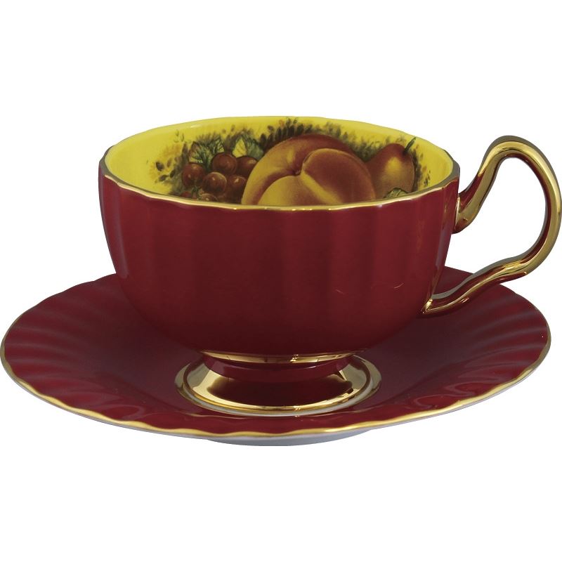 エインズレイ オーチャードゴールドティーカップ&ソーサー オーバン レッド 洋陶器 復刻版 ボーンチャイナ カップ 陶器 おしゃれ 紅茶 Tea 来客用 フルーツ Still Life Fruits 食器セット クーポン配布中