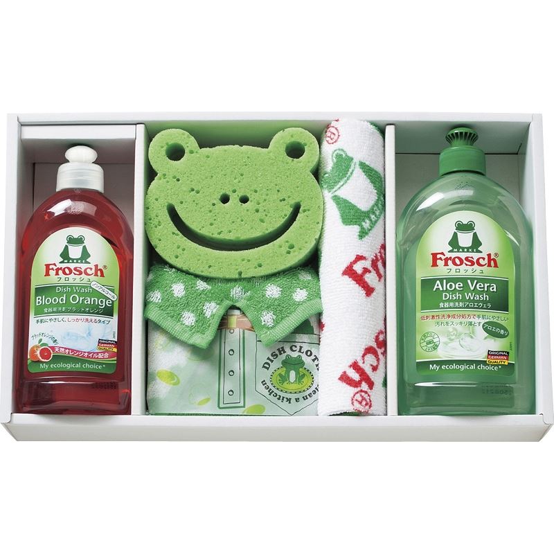 ▼商品名Frosch(フロッシュ) キッチン洗剤ギフト▼セット内容(サイズ)食器用洗剤(アロエヴェラ)(ドイツ)(500ml)・食器用洗剤(ブラッドオレンジ)(ドイツ)(300ml)・スポンジ・マイクロファイバークロス・タオルハンカチ(各25×25cm)×各122.5×36×5.6cm▼材質タオル：綿100％クロス：ポリエステル80％・ナイロン20％▼製造/品番FRS-525D※内容・デザインなど変更になる場合があります。※領収書(領収証)や明細書はお荷物に同梱しておりません。希望する場合は備考欄へご記載ください。※3,980円以上(税別)で送料無料（但し沖縄・一部地域除く）※のし対応・ギフトラッピング無料・メッセージカード対応・配送日指定※熨斗の名入れのご希望は備考欄へ。(名入れ「山内」)※お買い物マラソン ワンダフルデー 楽天市場の日 ご愛顧感謝デー 育児の日 0のつく日 5のつく日 ナコレ ブラックフライデー 超ポイントバック祭 大感謝祭 楽天イーグルス感謝祭 ポイント2倍 ポイント5倍 ポイント10倍 などのキャンペーンは楽天会員様のみ有効となりますのでご了承ください。ギフト対応ギフトに困ったらこちらをクリック1000円ポッキリ商品はこちら『熨斗（のし）の書き方』≪慶事≫>■蝶結び---------------何度繰り返してもよいお祝い事に使用します。例：出産内祝い 出産祝いのお返し 出産祝い お中元 お歳暮 お祝い 新築祝いのお返し 入学祝い 入園祝い 卒業祝い 卒園祝い 合格祝い 就職祝い 成人祝い 初節句▼表書き無し（慶事結婚以外）・御祝（結婚以外）・御出産祝い 御入学祝い 御就職祝い 御新築祝い 御昇進祝い 御昇格祝い 御誕生日祝い 御礼 結婚以外 内祝 結婚祝い 快気祝い以外 新築内祝い 御中元 お中元 暑中御伺い 暑中御見舞い 暑中見舞い 残暑御見舞い 残暑見舞い 遅れてごめんね 母の日ギフト 父の日ギフト 敬老の日ギフト 成人式 祝成人 成人祝い 七五三祝い 粗品 御餞別 寸志 記念品 贈答品 御歳暮 お歳暮 冬ギフト 御年賀 お年賀 御土産 拝呈 贈呈 謹謝・・・■結びきり10本----------一度きりであってほしい場合に使用します。（婚礼関連のみに使用）例：引き出物 名披露目 結婚内祝い 結婚祝いのお返し 結婚祝い▼表書き無し（結婚）・御祝（結婚）・御結婚御祝い 寿・壽・御礼（結婚）・内祝（結婚）■結びきり--------------一度きりであってほしい場合に使用します。例：快気祝い（病気見舞い）・快気内祝い 病気見舞いのお返し 退院祝い▼御見舞（快気）・快気祝い 快気内祝≪弔事≫■黒白結び切り（ハス柄）----弔事に使用します。※その他ギフト関連キーワード命名 赤ちゃん ノベルティー 景品 写真 かわいい カワイイ かっこいい カッコイイ 美味しい おいしい 参加賞 サンクスギフト ウェルカムギフト ブラックフライディー クリスマスプレゼント バレンタイン バレンタインデーギフト スイーツ ホワイトデーギフト ワンダフルディ テレワーク リモートワーク ステイホーム 冬ギフト 夏ギフト お土産 御土産 土産 お彼岸 御彼岸 自粛見舞 感謝 送品 引出物 通学 通勤 料理 幼稚園 小学校 中学校 高校 入学祝いのお返し 就職祝いのお返し 会社 退職祝い 転勤 定年退職 企業 法人 せどり 活動費 運営費 サービス品 子供の日 梅雨 お盆休み 夏休み▼お届け対応地域一覧北海道 本州 東北地方 青森県 岩手県 宮城県 秋田県 山形県 福島県 関東地方 茨城県 栃木県 群馬県 埼玉県 千葉県 東京都 神奈川県 中部地方 新潟県 富山県 石川県 福井県 山梨県 長野県 岐阜県 静岡県 愛知県 近畿地方 三重県 滋賀県 京都府 大阪府 兵庫県 奈良県 和歌山県 中国地方 鳥取県 島根県 岡山県 広島県 山口県 四国 四国地方 徳島県 香川県 愛媛県 高知県 九州 沖縄 九州 沖縄地方 福岡県 佐賀県 長崎県 熊本県 大分県 宮崎県 鹿児島県 沖縄県 ※一部地域除当店おすすめの注目商品/当店人気No.1商品 モンドセレクション最高金賞受賞 飲む温泉水「観音温泉水」/全国送料無料(北海道送料無料〜沖縄送料無料) RINGBELL(リンベル)カタログギフト/ インスタ映え 結婚・出産内祝いに 女性に人気のパスタギフトセット/贈り物に悩んだらこれスターバックスコーヒーギフト/出産祝いにkaloo(カルー)その他 DADWAY(ダッドウェイ)正規品ベビー・キッズマタニティグッズも充実/空間に素敵なエッセンス インテリア・収納・雑貨おしゃれな家具▼所在地静岡県沼津市上香貫三貫地1244▼決済方法クレジットカード決済・楽天バンク決済・銀行振込み・代金引換(代引き)・セブンイレブン決済・ローソン決済・NP後払い・auかんたん決済・Edy決済