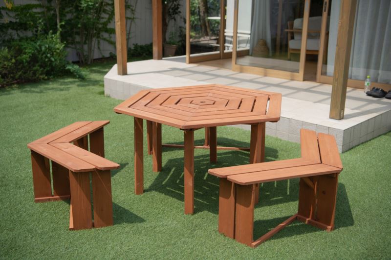 六角テーブルセット ブラウン 人気 おすすめ メーカー直送 谷村実業 便利 景品 プレゼント イベント 賞品 クーポン配布中