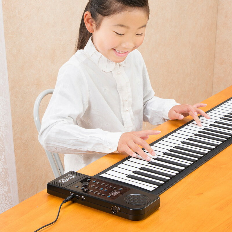 ロールアップピアノ 61鍵 電子ピアノ 子供向け シリコン製 録音機能 PCへの入力機能 MIDI OUT イヤホン対応 再生機能 楽曲制作 楽器 知育 音育 音楽 練習 おもちゃ 玩具 卓上 持ち運び 省スペース コンパクト 簡易 サイレント サブピアノ インテリア クーポン配布中