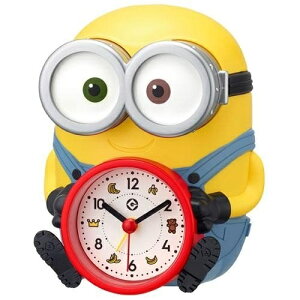 ■リズム時計　RHYTHMおしゃべり目覚まし時計 ミニオンズ 黄 4REA30ME33　音声とメロディを搭載　目覚し時計　子供　キャラクター　クオーツめざまし時計