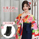 【販売】 袴 セット 卒業式 女性 ブーツ付き16点フルセット 購入 卒業式袴セット 2尺袖着物&袴 「クリーム地に赤・紺の矢絣と丸菊」 ブーツ レトロ モダン...