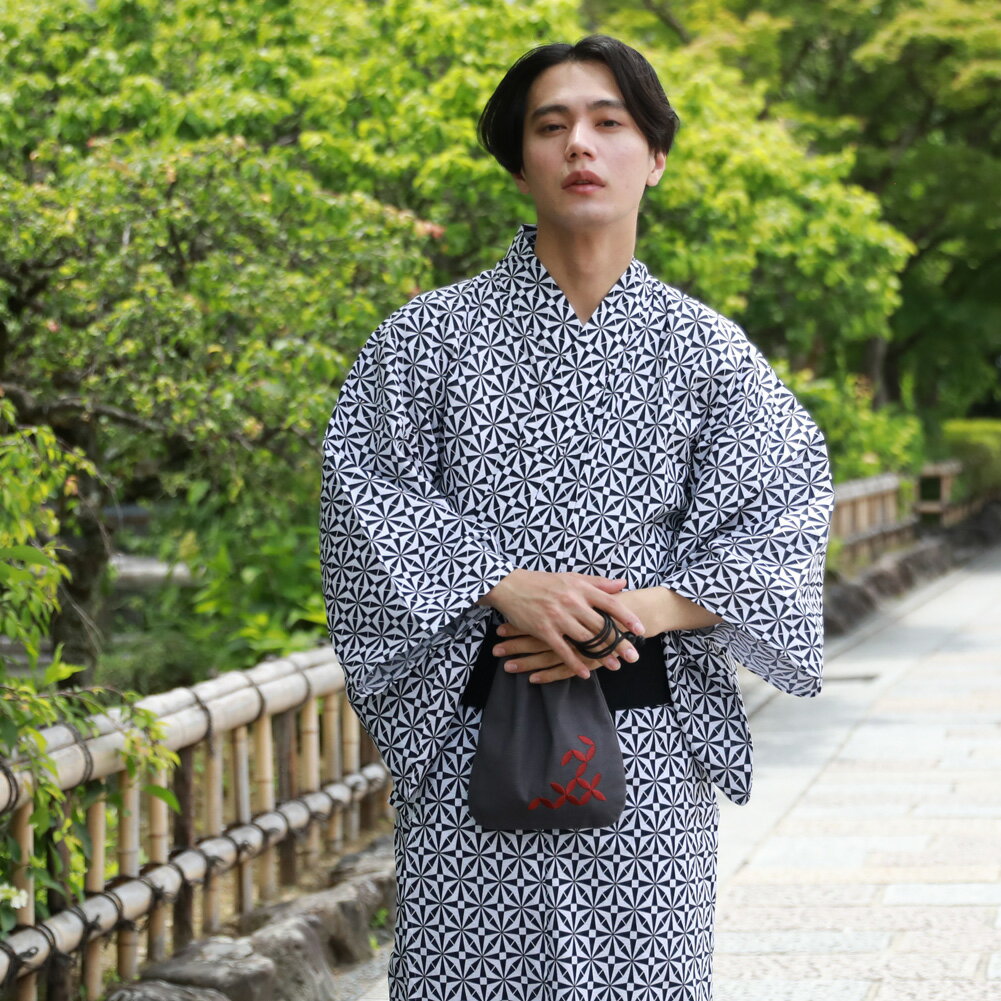 【11/20 20:00〜11/27 1:59まで最大2,000円OFFクーポン】浴衣 メンズ 男物高級綿浴衣3点セット 「白地に角七宝」 父の日ギフト 男性 ...