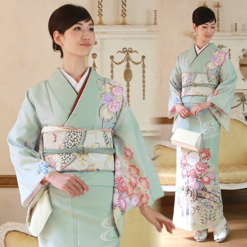 【12/4 20:00〜12/11 1:59まで最大2,000円OFFクーポン】【レンタル】訪問着 レンタル 19点フルコーディネートレンタルセット「淡い緑色..