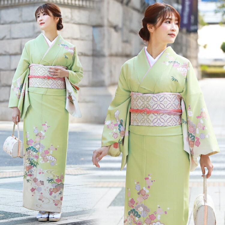 【9/4 20:00〜9/11 01:59まで最大2,000円OFFクーポン】【レンタル】訪問着19点フルコーディネートレンタルセット 訪問着 レンタル おしゃれト 披露宴 お茶会 緑 花柄
