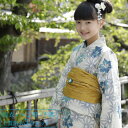 浴衣 セット ジュニア レディース 綿麻浴衣3点セット 「生成り地に桔梗と麻の葉」 Sサイズ 紺 白 浴衣セット 150cm 140cm ジュニア