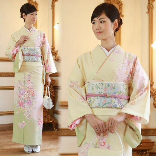 【レンタル】 訪問着 レンタル 19点フルコーディネートレンタルセット「クリーム色地に金の縁取り牡丹..