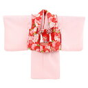 【レンタル】　祝着 1歳 女の子 着物 二部式着物 被布セット「ピンク無地着物に赤被布（桜と鞠）」ひな祭り 衣装 往復送料無料 初節句