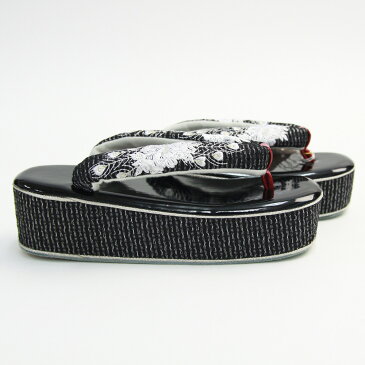YUMI KATSURA 振袖 草履 厚底 牡丹・クジャク刺繍 黒 孔雀 佐賀錦 フリーサイズ 草履 成人式 厚底 卒業式 ヒール 痛くない 単品 桂由美〔zu〕