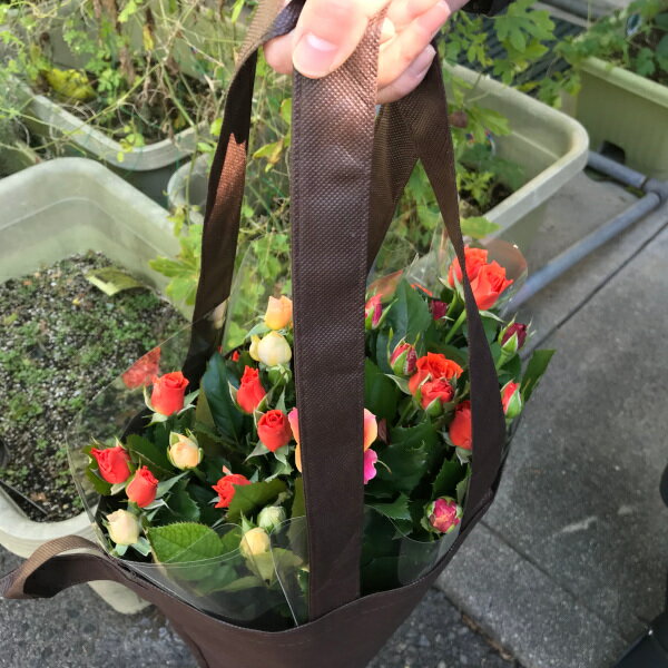フラワーバック 花用バック 切り花 花束用 縦横取っ手の花袋 不織布袋 S 茶色 40cm＋16cm×50cm 1枚