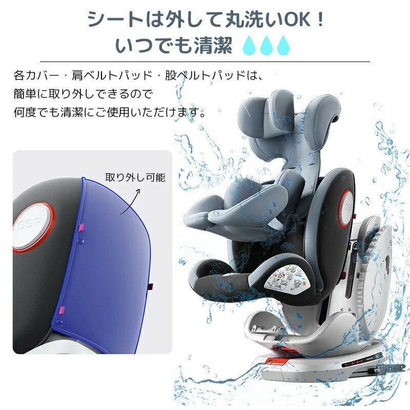 【1月は全品P5倍※エントリー必須】 ESLUVE チャイルドシート 回転式 360度回転 新生児 0歳~12歳 ISOFIX 安全基準適 ジュニアシート ベビーシート 赤ちゃん キッズシート ジュニアシート 取付簡単 保護マット 固定式 360°回転式 R44適合【二年保証】 3
