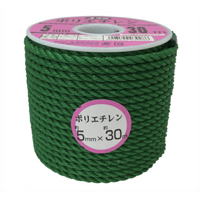 ユタカメイク　ロープ　PEカラーロープボビン巻　5mm×30m　グリーン