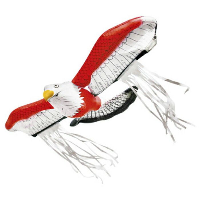 [仕様]：■材質：PVC[用途]：■田畑、工場、倉庫、軒下などで■スズメ、カラス、ハトなどの防鳥に■果樹園、田畑に吊るして[特長]：■背中に4箇所の取付け穴があります■風の状況と場所に合わせて4箇所、3箇所、2箇所を選んで取付け■箇所によってタカの動きが変化[注意事項]：■市販の空気入れで空気注入口から空気を入れて膨らませてください■膨らませすぎないように注意して下さい■使用環境により約1ヶ月で場所を移動させますと、より効果的です