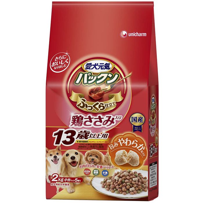 Premium - 愛犬元気 ゲインズパックン 鶏ささみ入り半生タイプ 13歳以上用 鶏ささみ・緑黄色野菜・小魚入り 2kg
