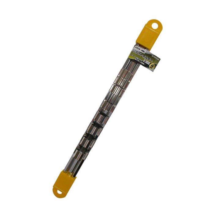 [特長]:■ソケットの取り付け、取り外しが簡単。[仕様]:■ホルダー：8コマ■差込角：12.7mm(4分角)■製造国：台湾[用途]:■ソケット用ホルダー[サイズ]:■製品サイズ:全長280×幅27×高さ25mm■重量:62g[注意]：■差込角に合ったソケットを奥までしっかり押込み、収納してください。■ハンマーなど叩いて衝撃を加えないでください。