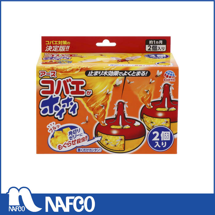 [特長]：■コバエが好きな香りで誘い、止まり木効果で容器に止まらせ、誘導路でゼリーに誘導してもぐらせ、逃がさず殺虫します。設置後、効果は1か月間持続します。[成分]：■ジノテフラン（ネオニコチノイド系）[規格概要]：■適用害虫・・・ショウジョウバエなどのコバエ■効果・・・約1か月※使用環境により異なります。温度の高いところでは、持続時間が短くなることがあります。[注意事項]：■定められた使用方法を守ってください。■用途以外に使用しないでください。■本品の内容物を取り出さないでください。■本品は食べられません。万一誤って食べた場合はすぐ吐き出させ、直ちに本品がジノテフランネオニコチノイド系を含有する製剤であることを医師に告げて、診療を受けてください。■子供の手の届くところに設置しないでください。■皮膚についた場合は、石けんを用いてよく洗ってください。■内容物がこぼれた場合は、直ちに拭き取ってください。■食べ物の残りや水などはコバエのエサになるので、片付けてください。■子供や認知症の方、ペットが遊んだり、間違えて食べたりしないよう、玩具や食品、飼料と区別して保管してください。■直射日光を避け、子供の手の届かない涼しいところに保管してください。■使用後は各自治体の定める方法に従って廃棄してください。