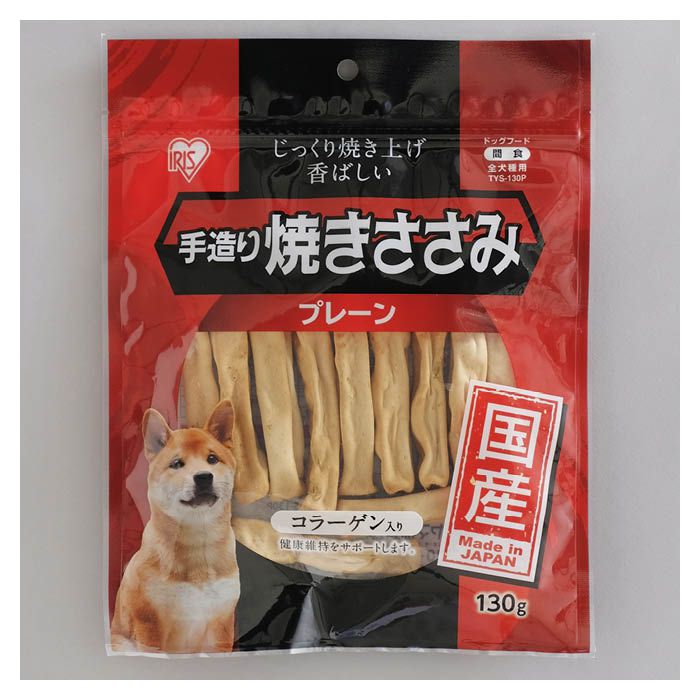 [特長]：■保存に便利なチャック付きです。■コラーゲン入りプレーンタイプ。[原材料]：■鶏肉（ささみ・胸肉・軟骨等）、小麦粉、でん粉、糖類、大豆たん白、なたね油、食塩、グリセリン、乳酸Na、プロピレングリコール、ソルビトール、ピロリン酸Na、保存料（ソルビン酸）、酸化防止剤（エリソルビン酸Na）、発色剤（亜硝酸Na）[栄養成分表示]：■エネルギー：100g当り293kcal■成分：たんぱく質14.0％以上、脂質5.0％以上、粗繊維3.0％以下、灰分5.0％以下、水分25.0％以下[保存方法]：■開封後は要冷蔵