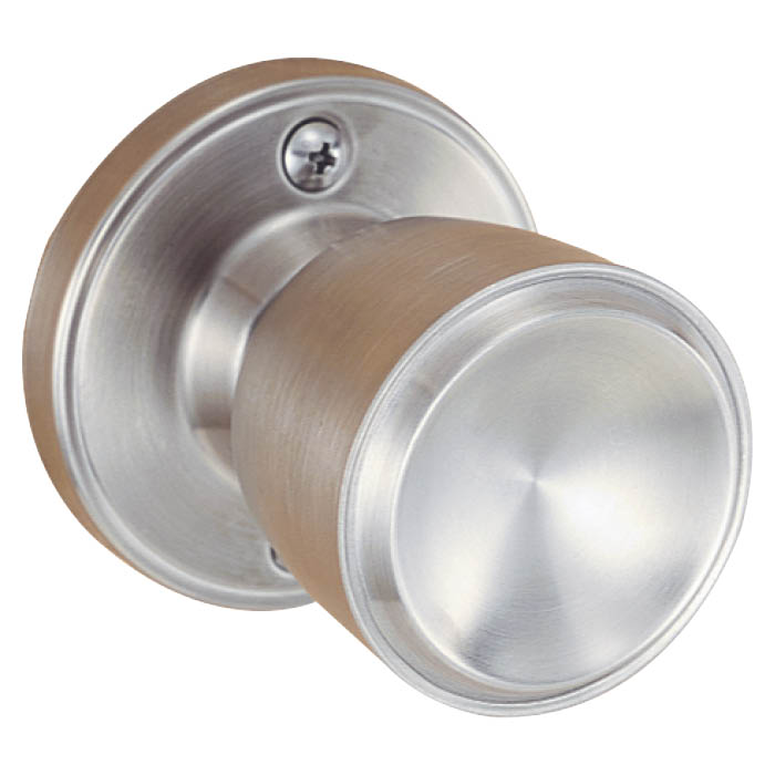 【特徴】■用途：一般住宅屋内用■仕上げ：ステンレスヘアライン■バックセット：60mm■対応ドア厚：30mm~45mm■付属品：回転バネ付き（イモネジのない新方式）■機能：空錠・カギなし■材質：ノブ・座：ステンレス■回転バネ付きでイモネジのない新方式■
