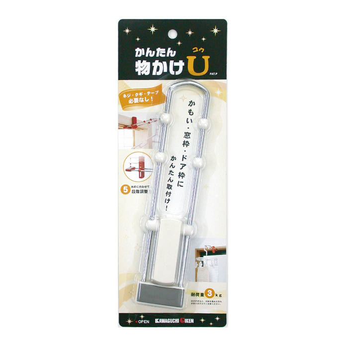 【特徴】■色：ホワイト■重量：142g■耐荷重：3kg■ネジ・クギ・テープ不要の簡単取付■5段階調整可能／厚み20~45mmに対応■しっかり止まってぴたっと安定■ワンタッチ簡単脱着■ハンガーズレ止めクリップ付（自由に付け外し可能）■生活シーンによって選べる4色のラインアップ■