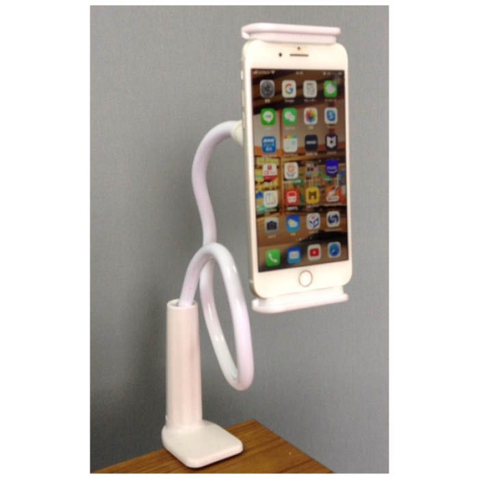 [特長]：■スマホからタブレットPCまで対応。■アームがフレキシブルに調整可能、またホルダー部は360°回転するため、見やすいお好みの位置に固定できます。■ホルダー・土台には機器を傷つけにくいクッションを装着。■組み立て・取り付けは工具不要...