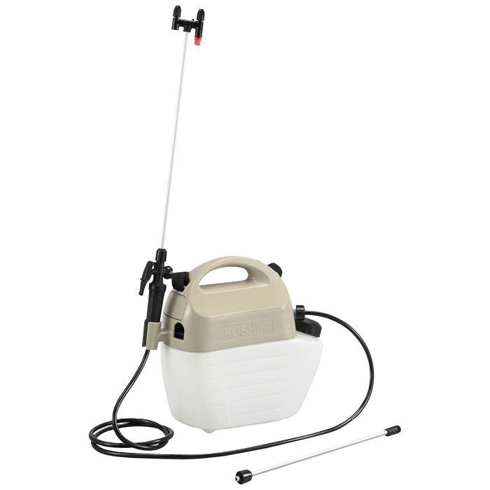 [仕様]：■タンク容量　5L■ノズル長さ　96cm（59cm+延長パイプ37cm）■ホース長さ　2.0m■ポンプ　ダイヤフラム式■噴霧量　噴霧時0.68L／分、直射時0.74L／分■乾電池　単一形アルカリ乾電池6本■作業時間目安　約8.5時間　340L（アルカリ電池使用時）■本体重量　1.5kg（電池含まず）