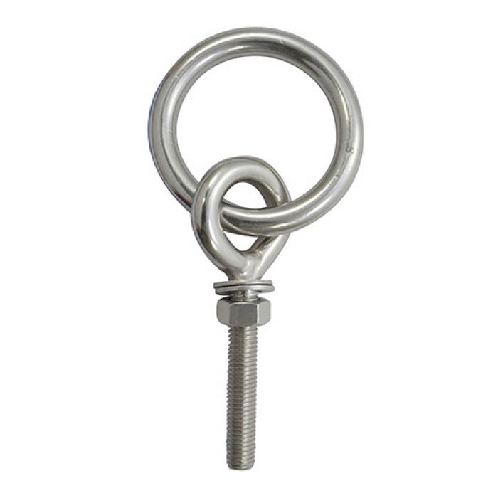 [仕様]：■材質はステンレス■デンデンボルトに溶接リングが付いた形状[用途]：■木材や金属に穴を開け、ボルトを通してナットで固定する■リングはロープ止めに使用■軽量物の吊り下げなどに使用