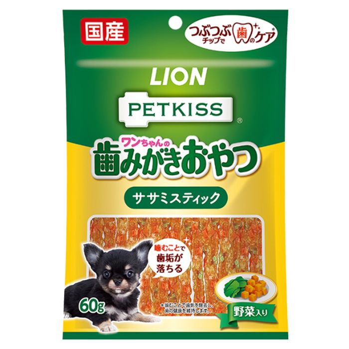 ライオン PETKISS ハミガキオヤツササミスティックヤサイ 60g