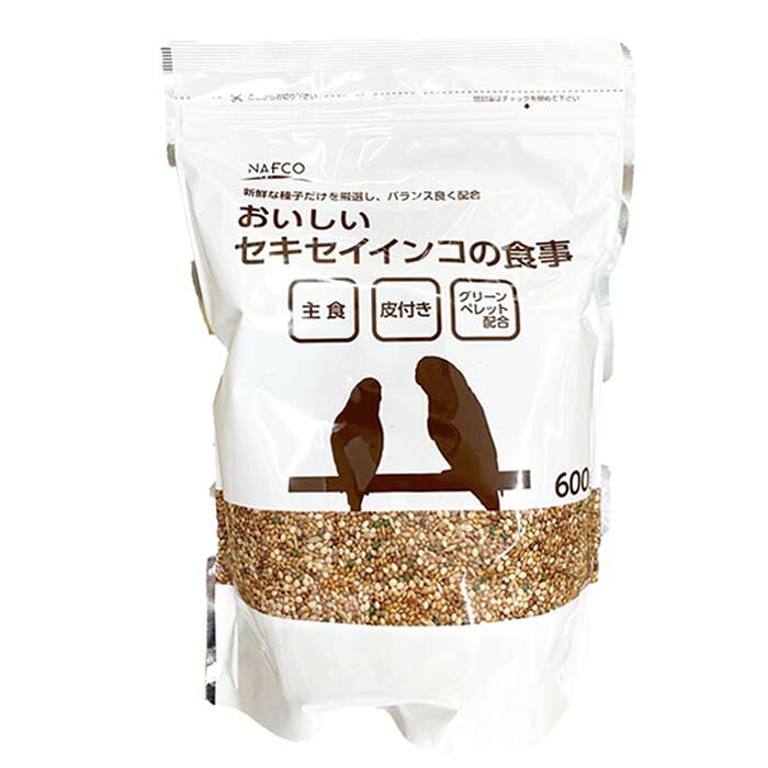 [特長]:■セキセイインコ専用に研究し、厳選された種子をバランスよく配合したフードです。■天然ハチミツ、オリゴ糖カルシウムを添加。[仕様]:■原材料:ヒエ(皮付)・アワ(皮付)・キビ(皮付)・カナリアシード・ボレー粉・オリゴ糖・加工フード■内容量:600g